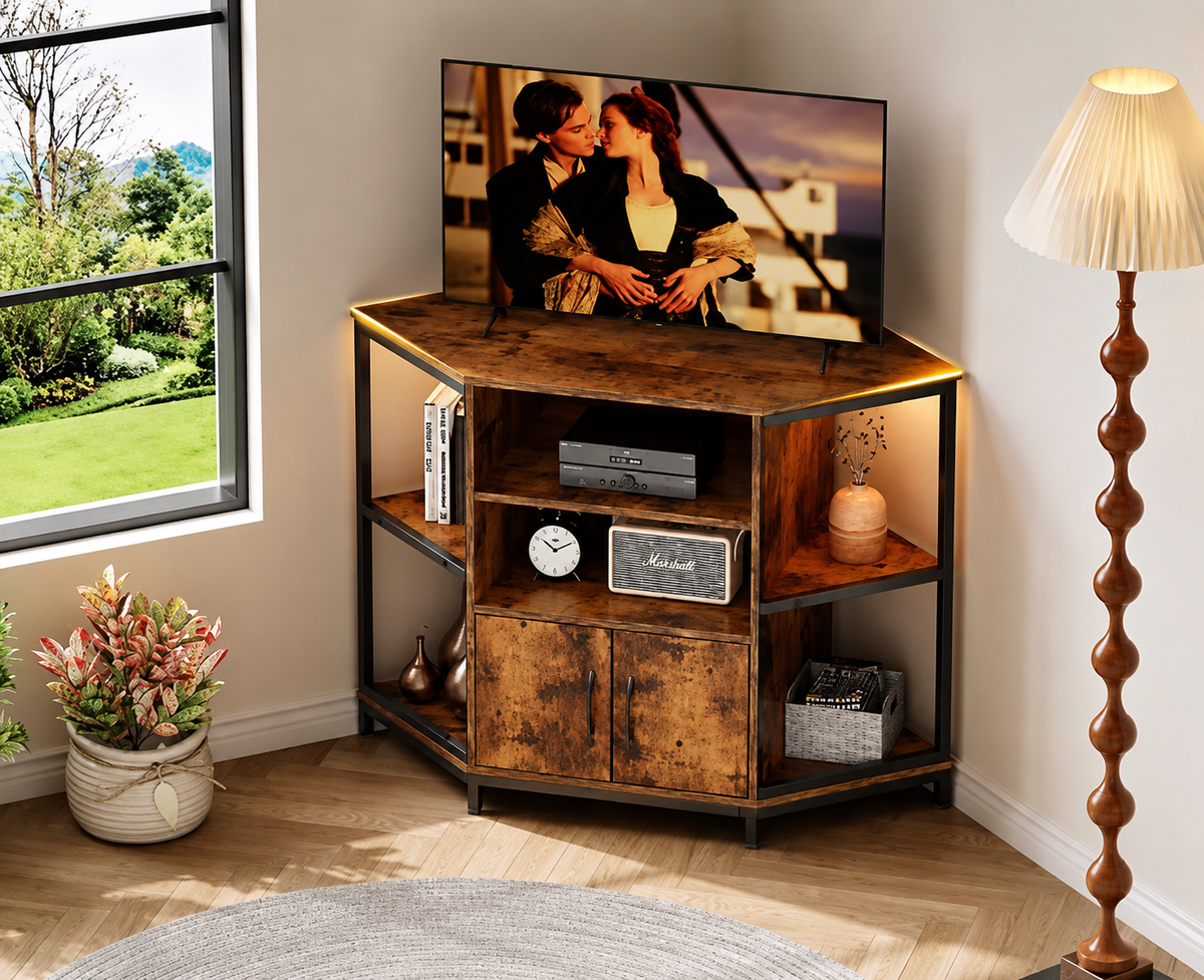 Meuble TV d'angle 105 cm avec LED Image