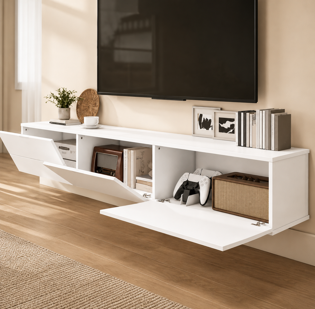 Meuble TV suspendu 180 cm 3 portes rabattables — vue 5 Image