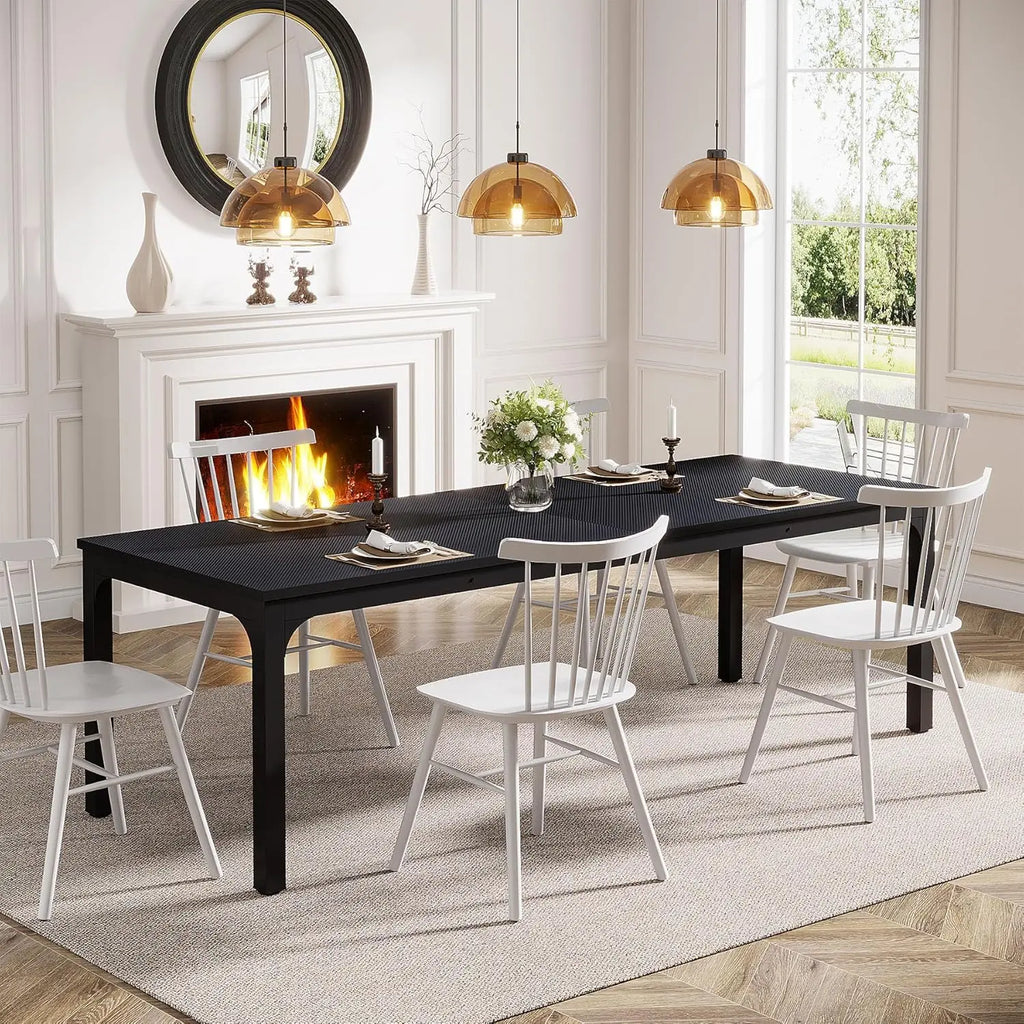Table à manger Grande Tablée 200 cm — plateau effet bois rustique et piètement métal noir – finition Black