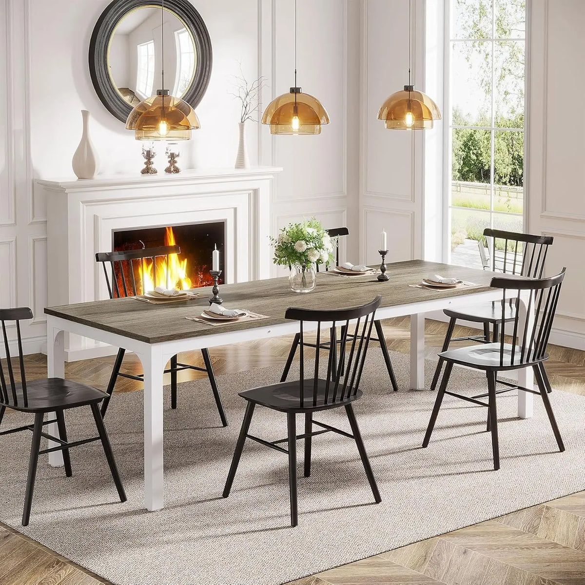 Table à manger Grande Tablée 200 cm — plateau effet bois rustique et piètement métal noir – finition Oak