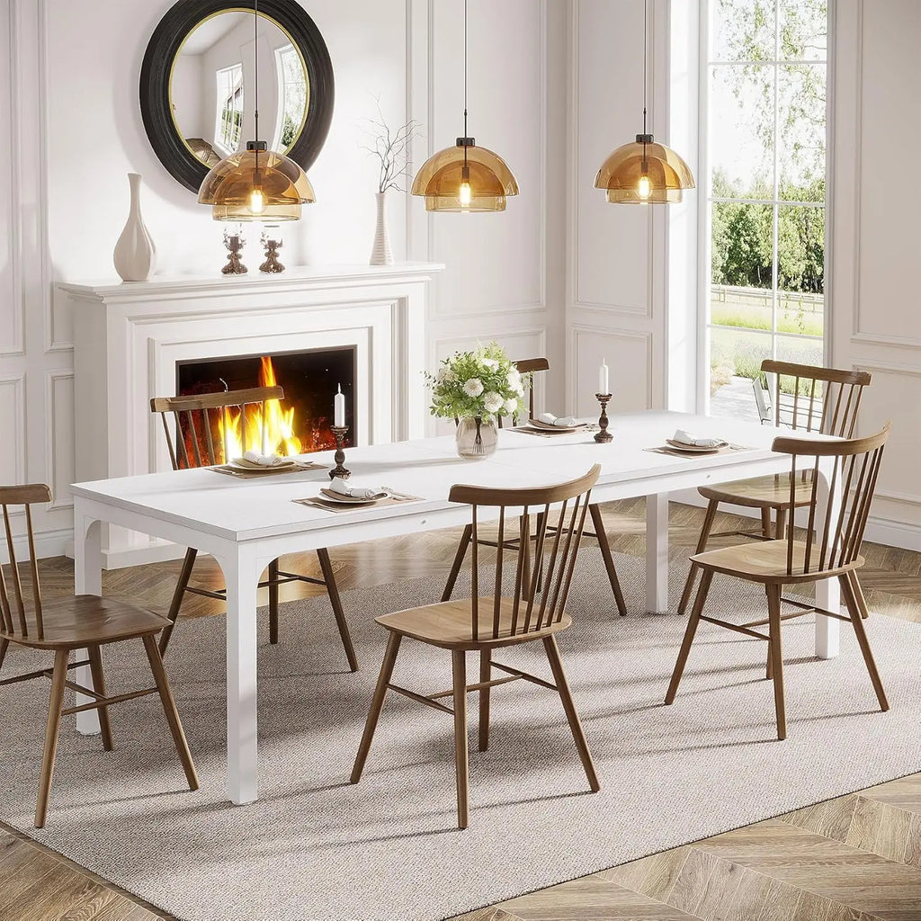 Table à manger Grande Tablée 200 cm — plateau effet bois rustique et piètement métal noir – finition White