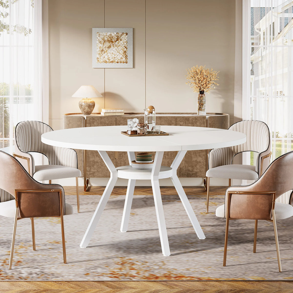 Table à manger ronde Halden 120 cm finition blanche vue produit