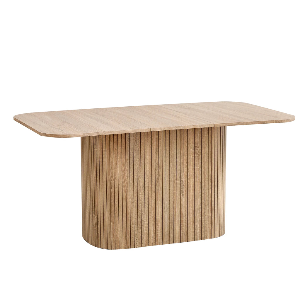 Table à manger Ondulis 140 cm — bois massif teinte noyer, base ondulée cannelée – finition Light Wood Color