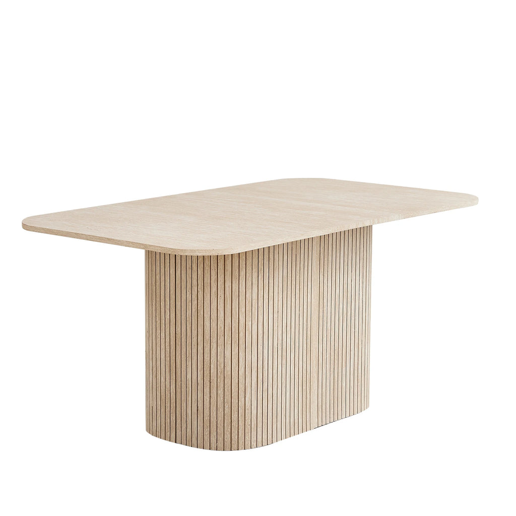 Table à manger Ondulis 140 cm — bois massif teinte noyer, base ondulée cannelée – finition Yellow Wood Color