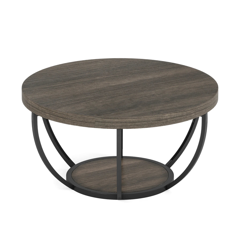 Table basse ronde Duo 81 cm — deux plateaux effet bois et structure métal noir – finition Grey and Black