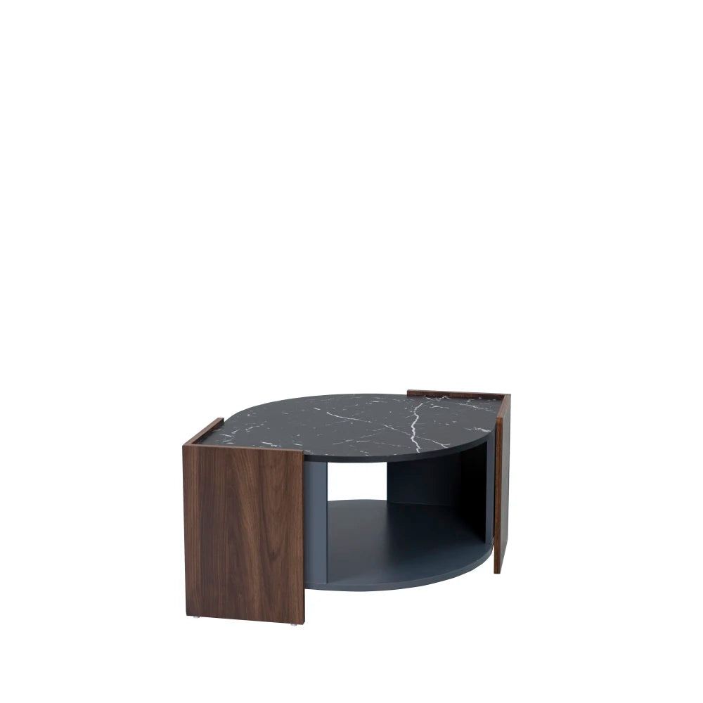 Table basse ovale organique effet marbre et noyer 96,5 cm – finition (Black) Particle