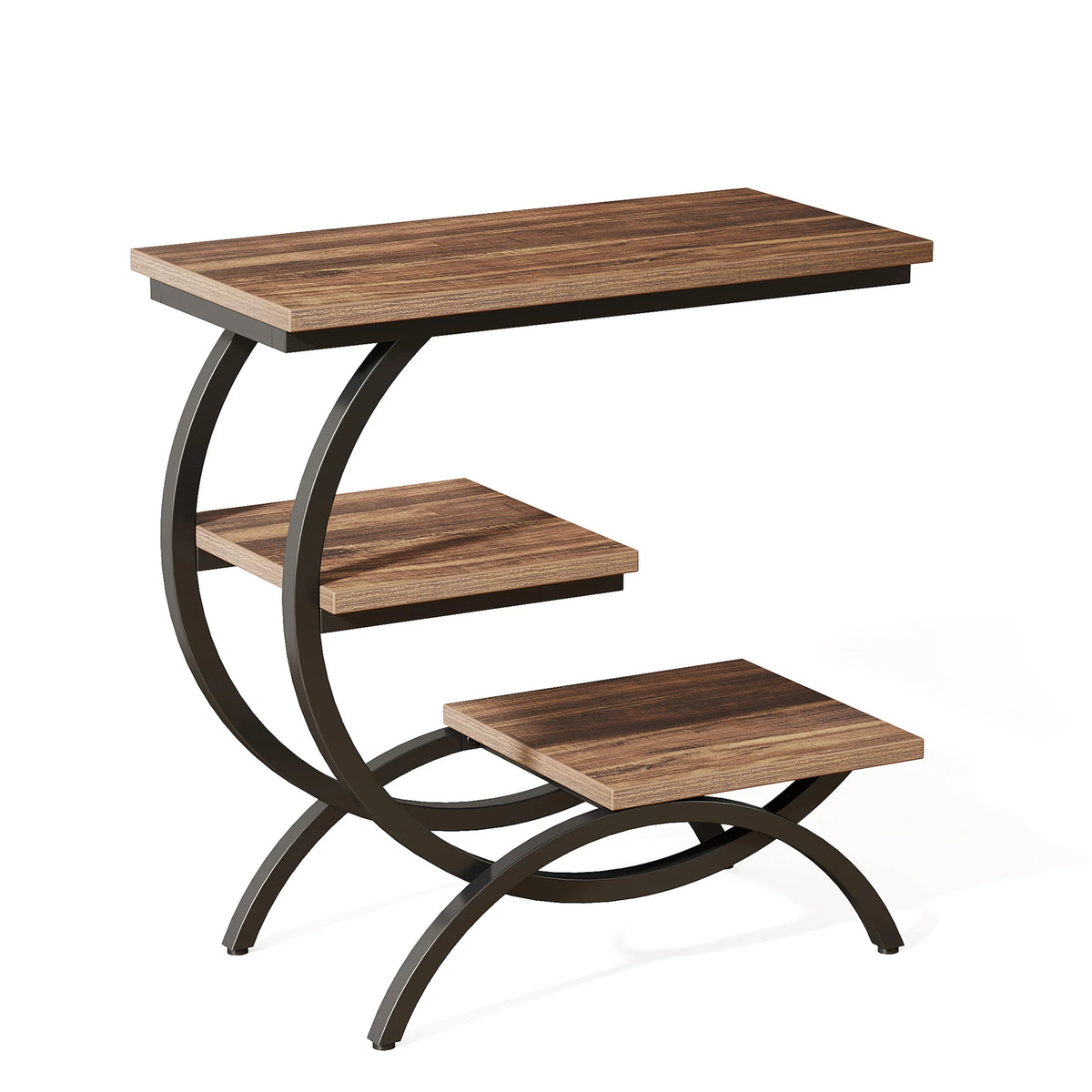 Table d'appoint en C Liseuse — plateau effet bois et piètement métal noir – finition Chocolat