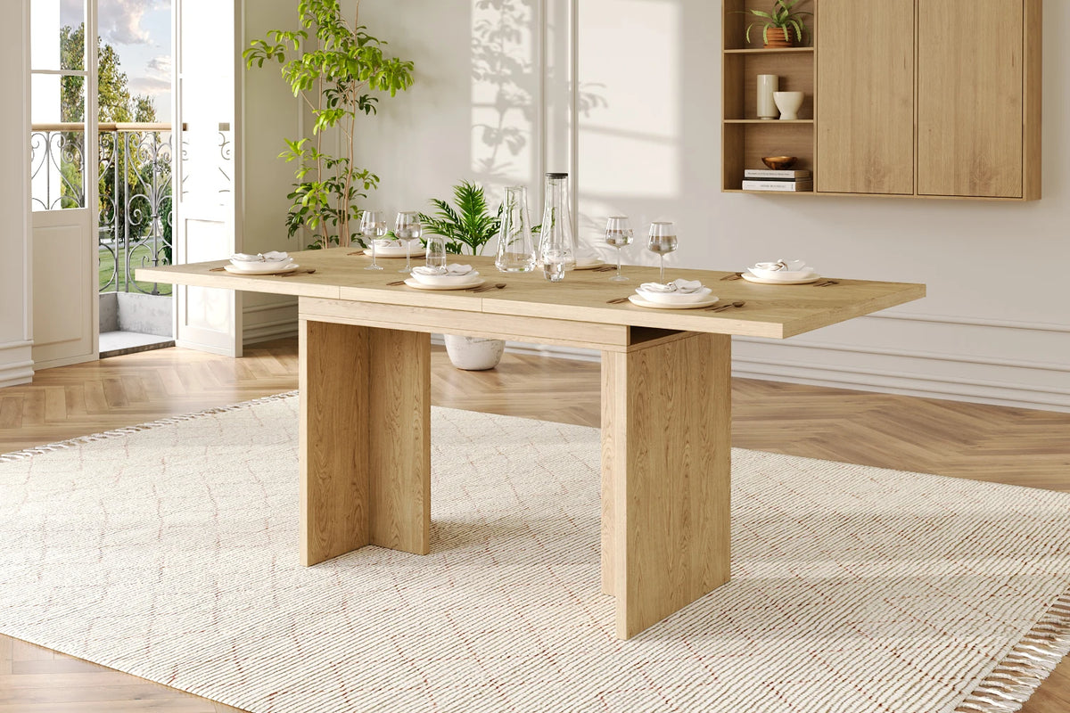 Table à manger extensible Panneau 140/180 cm — chêne clair, plateau 30 mm et pieds pleins – vue produit