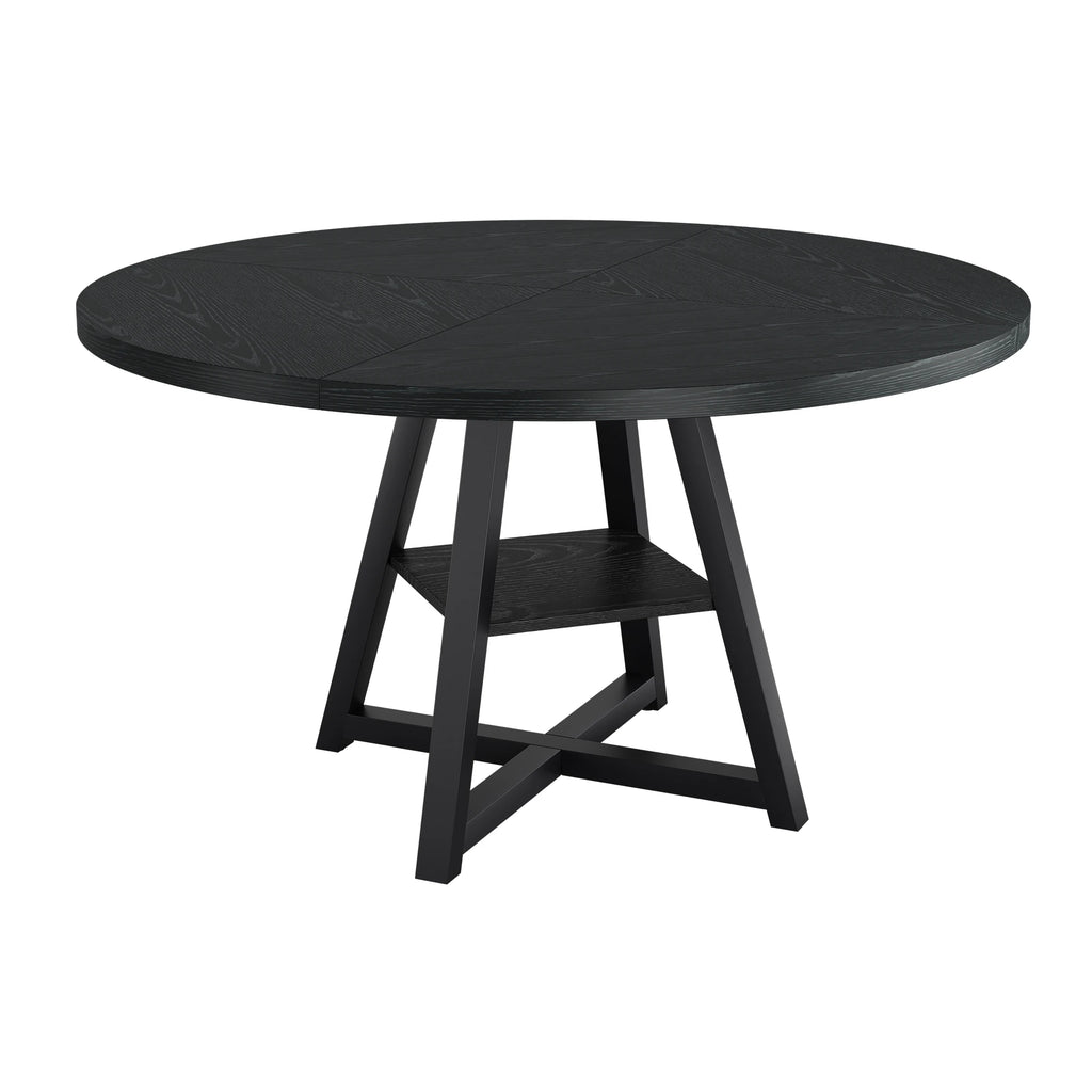 Table à manger ronde industrielle Rouille 120 cm — plateau effet bois rustique et base métal noir – finition Black