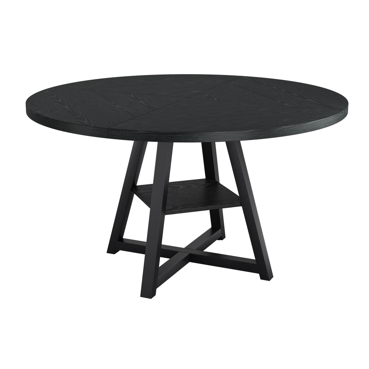 Table à manger ronde industrielle Rouille 120 cm — plateau effet bois rustique et base métal noir – finition Black