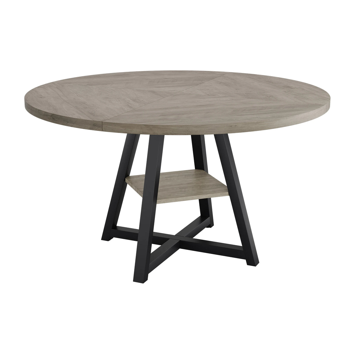 Table à manger ronde industrielle Rouille 120 cm — plateau effet bois rustique et base métal noir – finition Grey