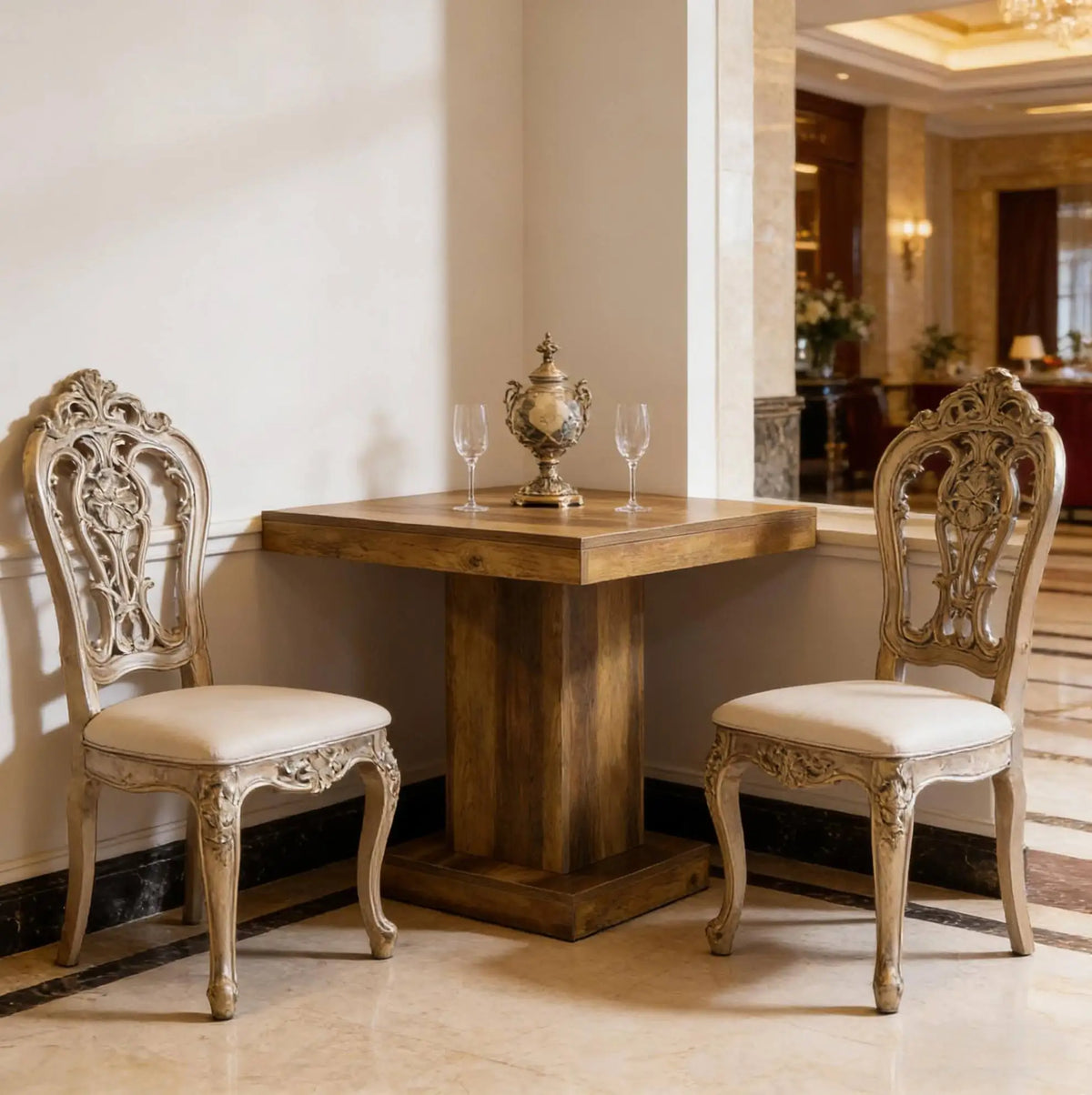 Table à manger carrée rustique 80 × 80 × 75 cm, MDF marron – vue produit
