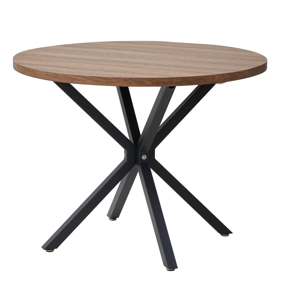 Table à manger ronde Étoile 100 cm — plateau effet chêne et piètement métal noir en araignée – finition Dark Brown color