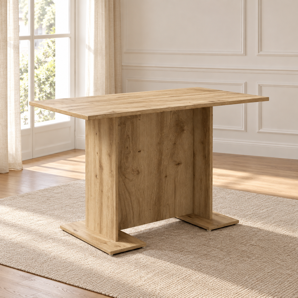 Table à manger chêne clair 110 cm – pieds rainurés — produit seul dans un intérieur de maison