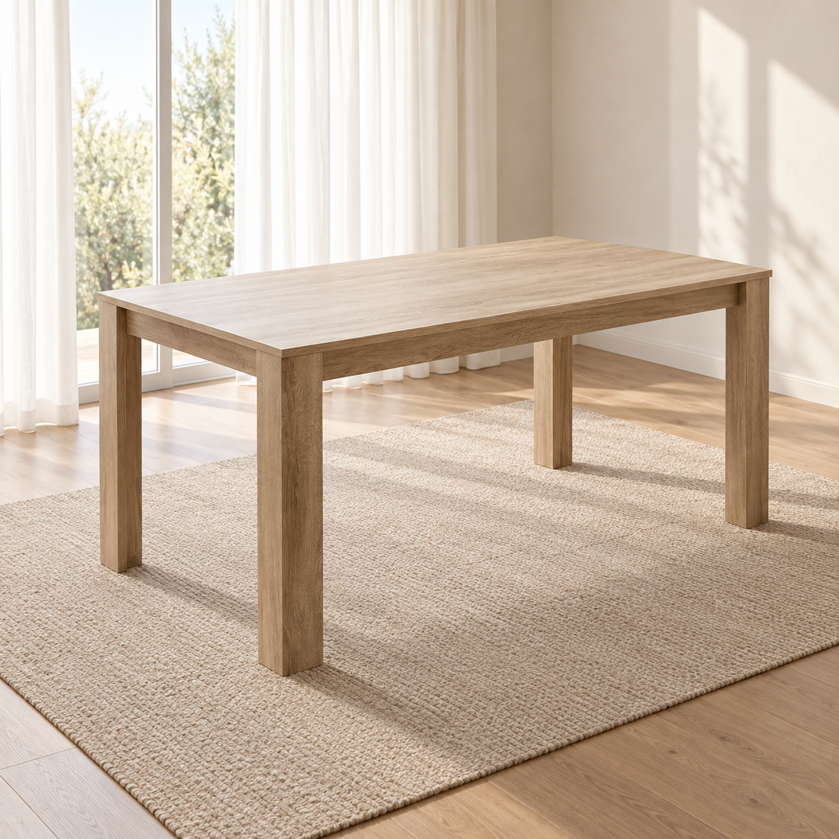 Table à manger chêne 140 cm – bois massif, pieds droits — produit seul dans un intérieur de maison
