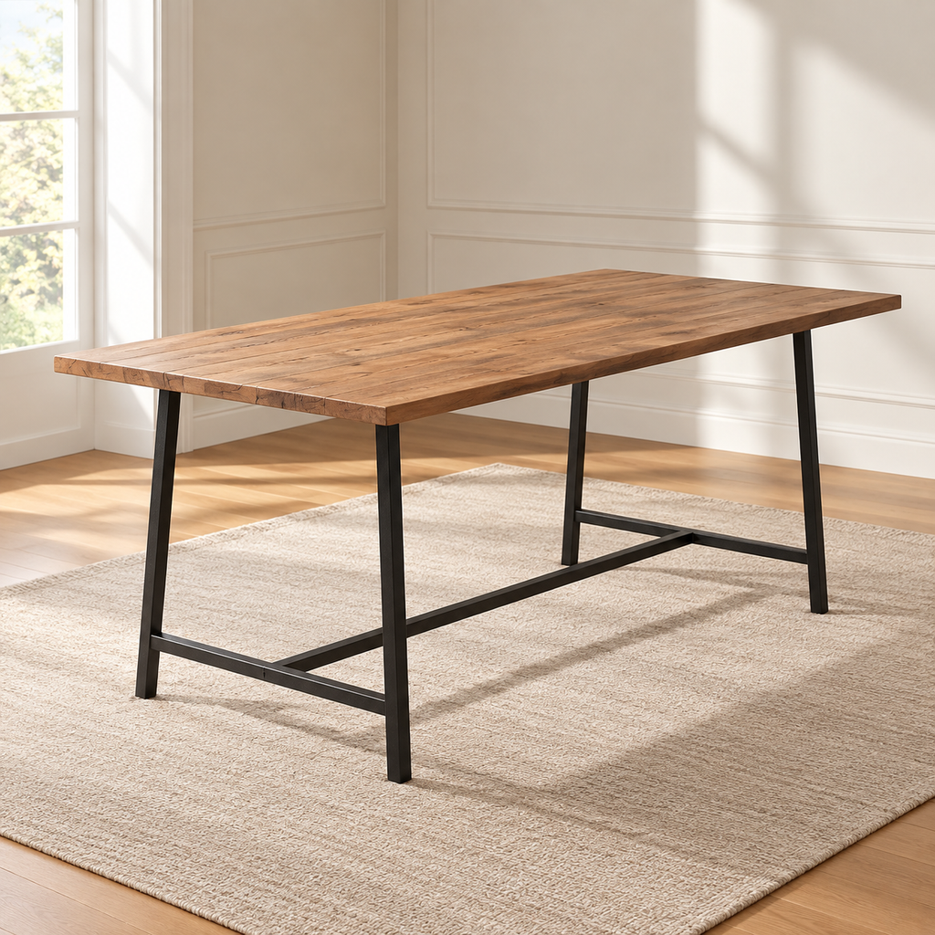 Table à manger manguier massif 160 cm – pieds métal noir — produit seul dans un intérieur de maison