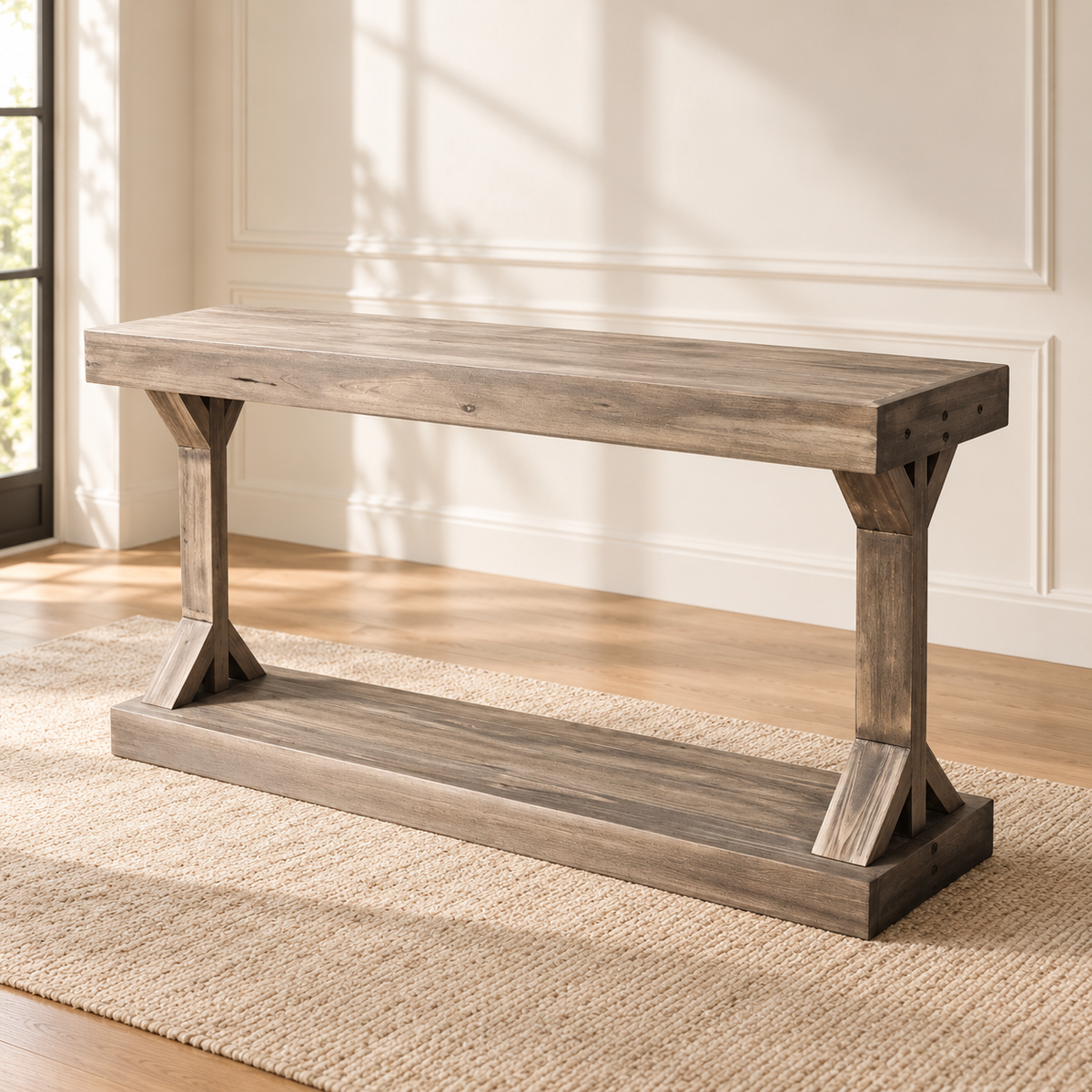 Console Ferme 120 cm — bois massif et finition patinée — produit seul dans un intérieur de maison