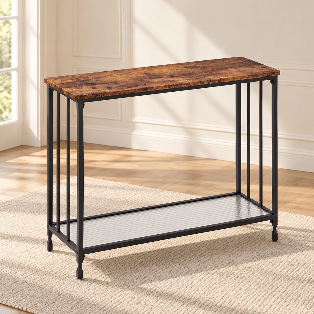 Console Ferme 80 cm — 2 niveaux effet bois et métal noir — produit seul dans un intérieur de maison