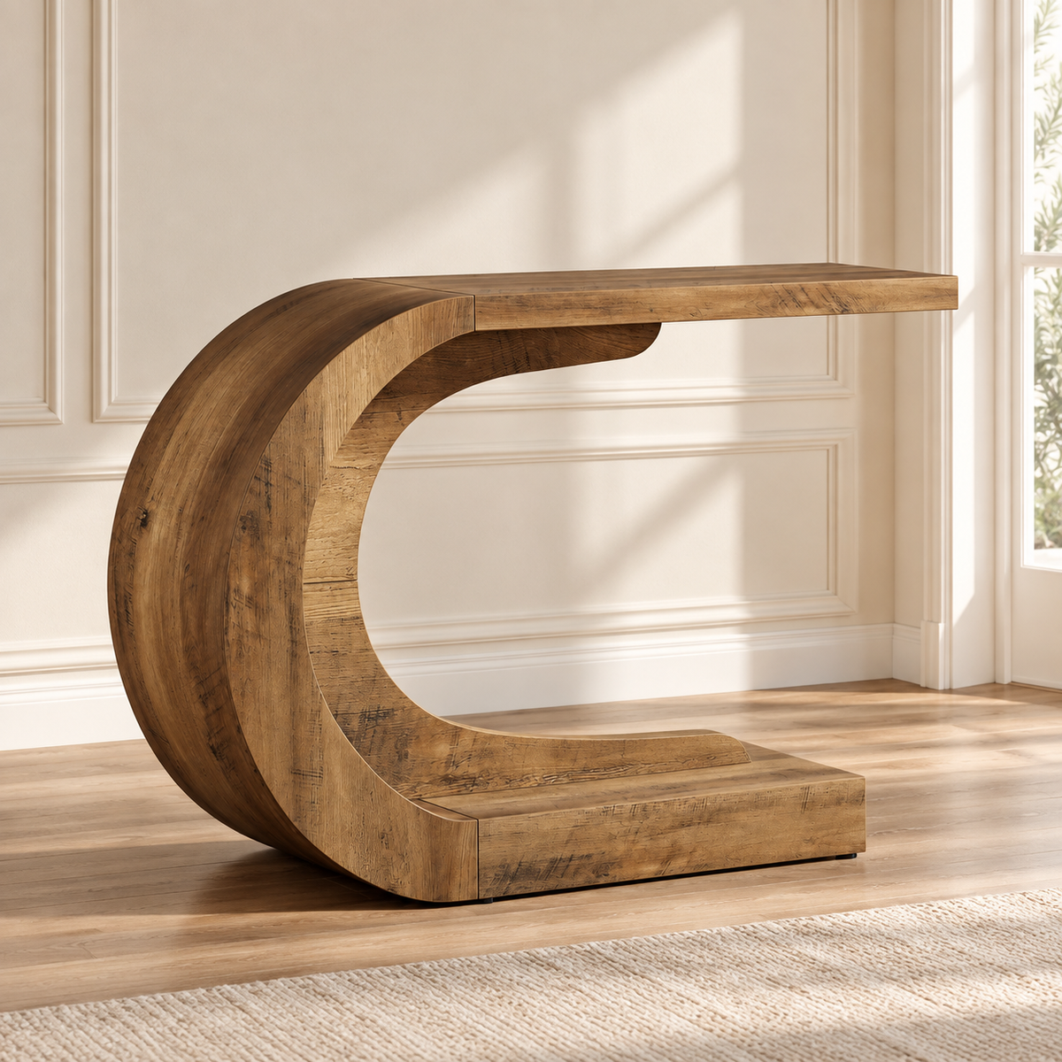 Console Courbe 110 cm – cadre en C, effet noyer — produit seul dans un intérieur de maison