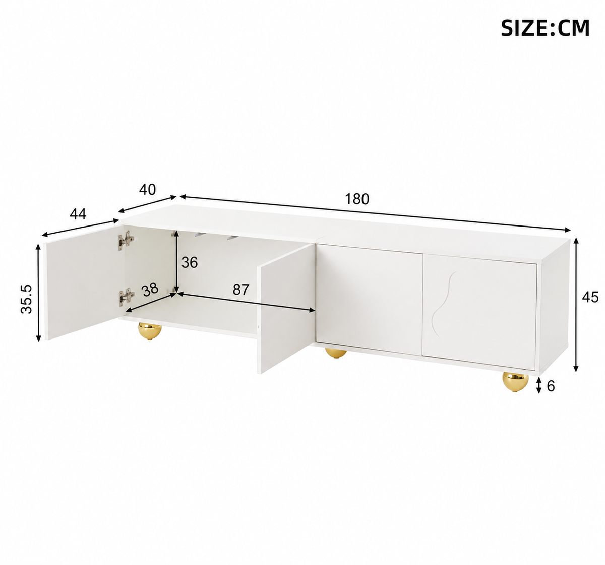 Meuble TV 180 cm 2 armoires sur pieds - Blanc — vue 5