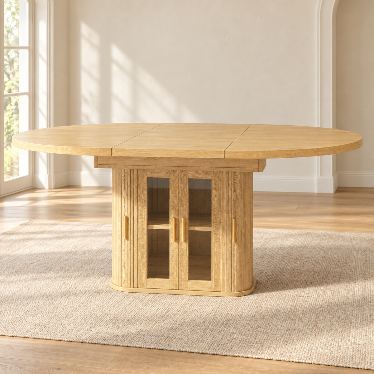 Table à manger ovale extensible Cellier 160 cm – rangement intégré, 2 finitions — produit seul dans un intérieur de maison