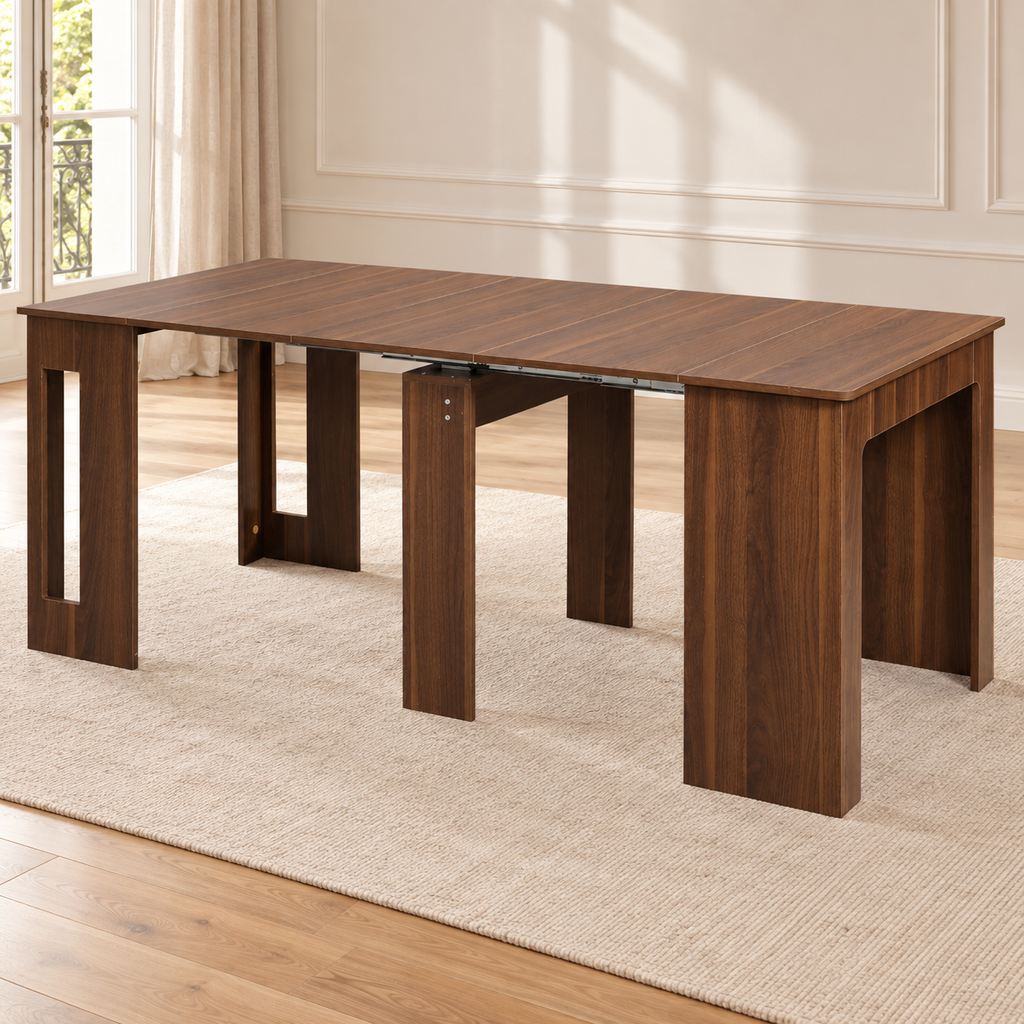 Table à manger extensible Studio 180 cm – décor noyer, console modulable — produit seul dans un intérieur de maison