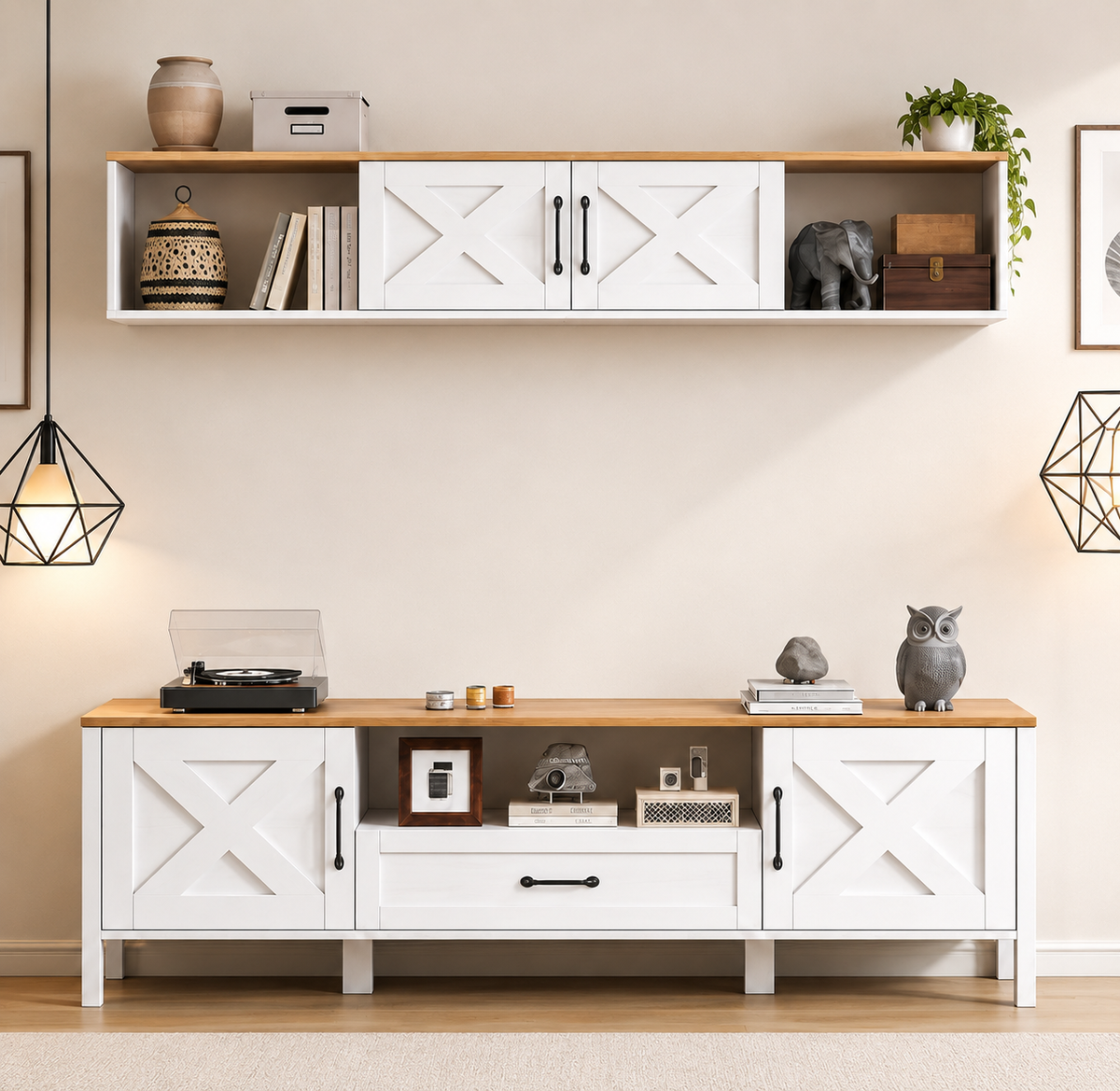 Ensemble Meuble TV 2 pièces avec console flottante - Blanc