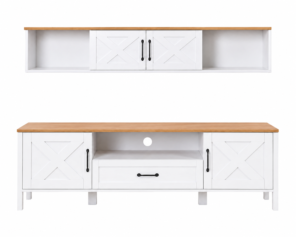 Ensemble Meuble TV 2 pièces avec console flottante - Blanc — vue 