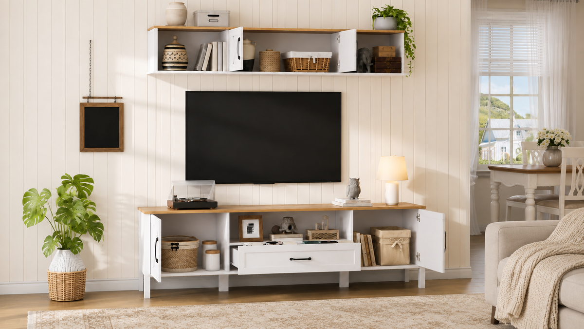 Ensemble Meuble TV 2 pièces avec console flottante - Blanc — vue 0