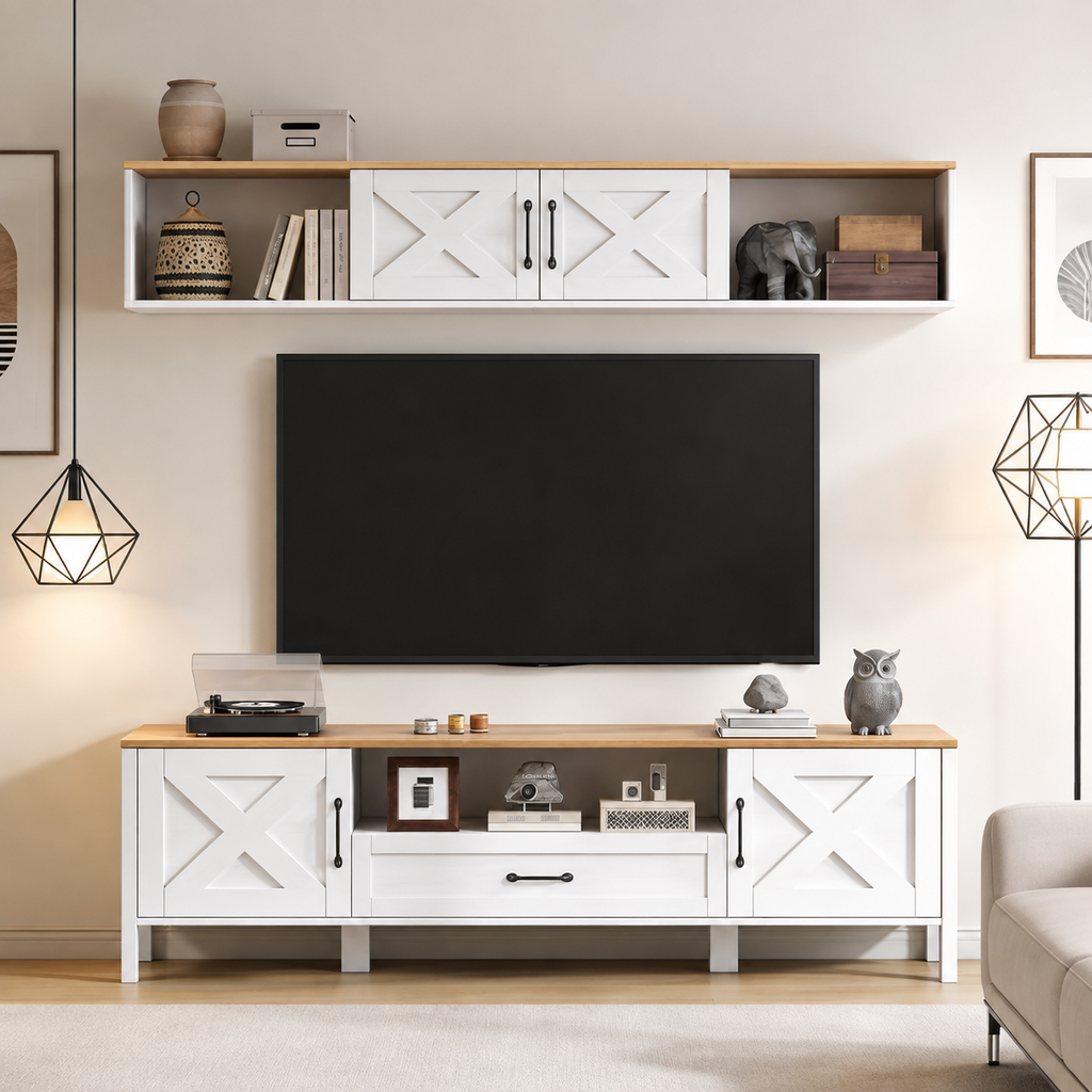 Ensemble Meuble TV 2 pièces avec console flottante - Blanc — vue 2