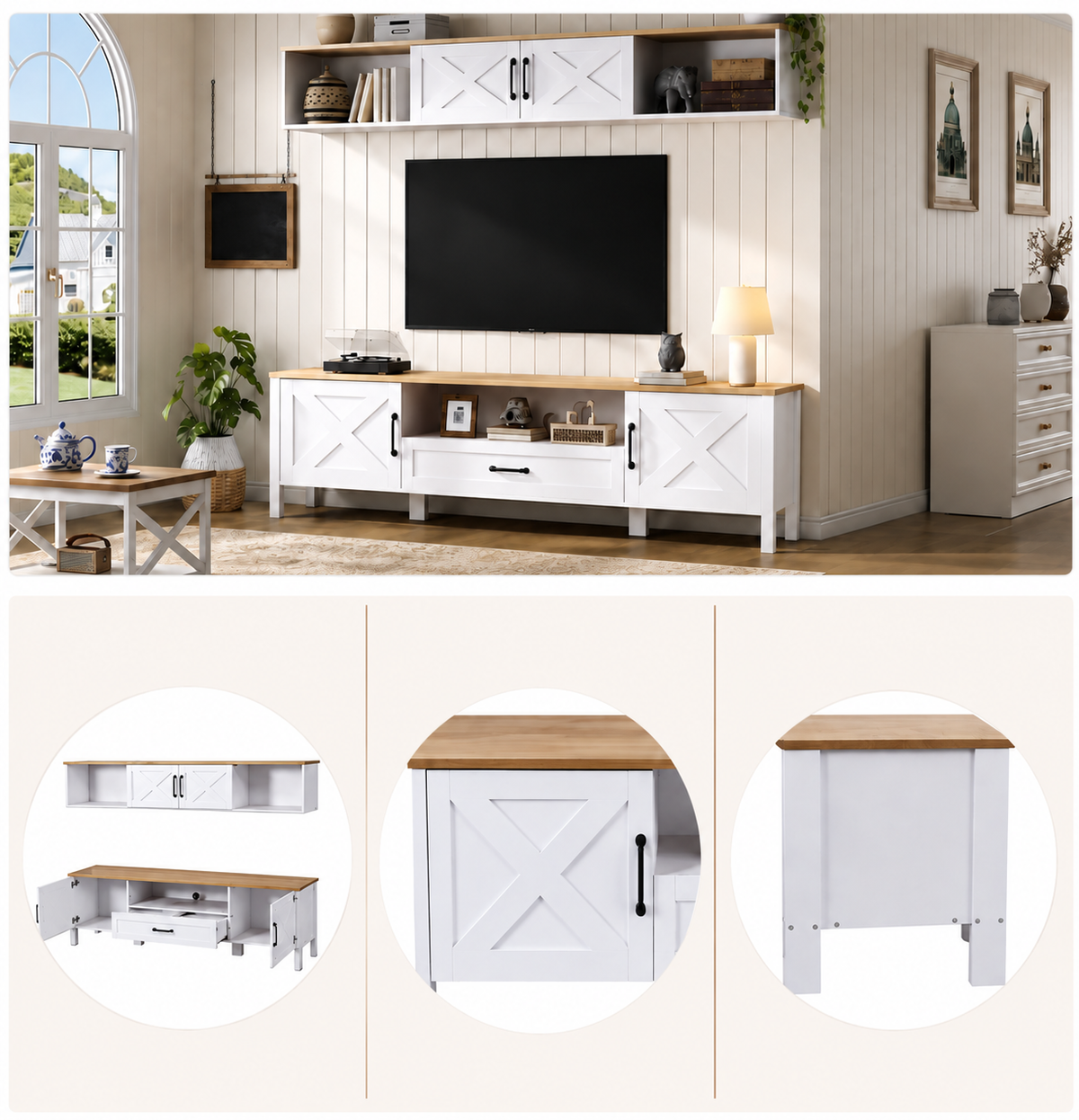 Ensemble Meuble TV 2 pièces avec console flottante - Blanc — vue 4