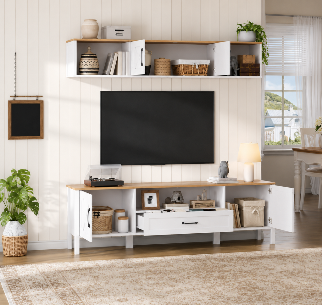 Ensemble Meuble TV 2 pièces avec console flottante - Blanc — vue 5