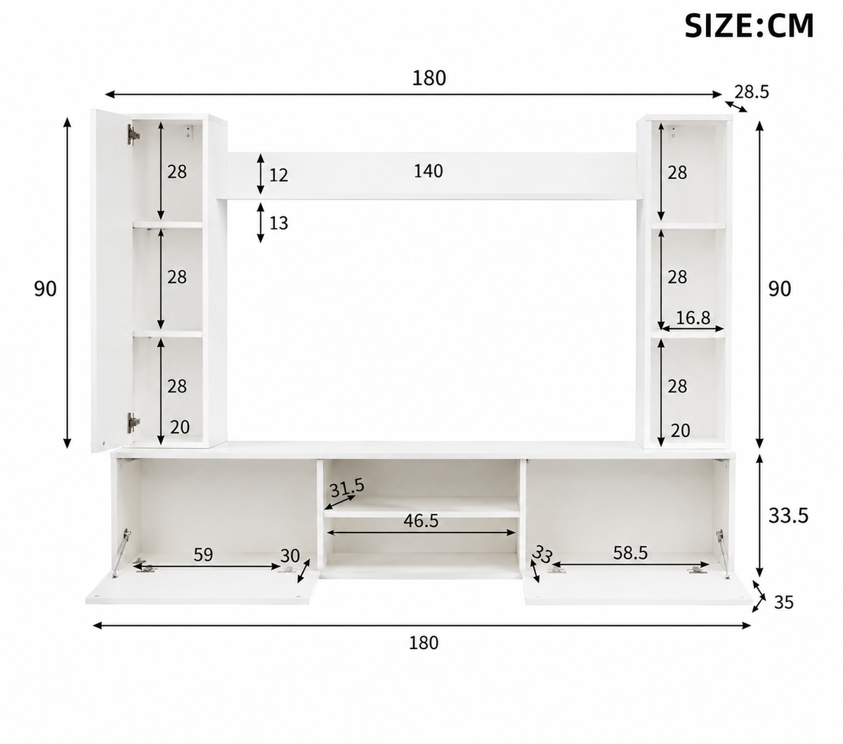 Ensemble Meuble TV 4 pièces 180 cm - Blanc mat — vue 3