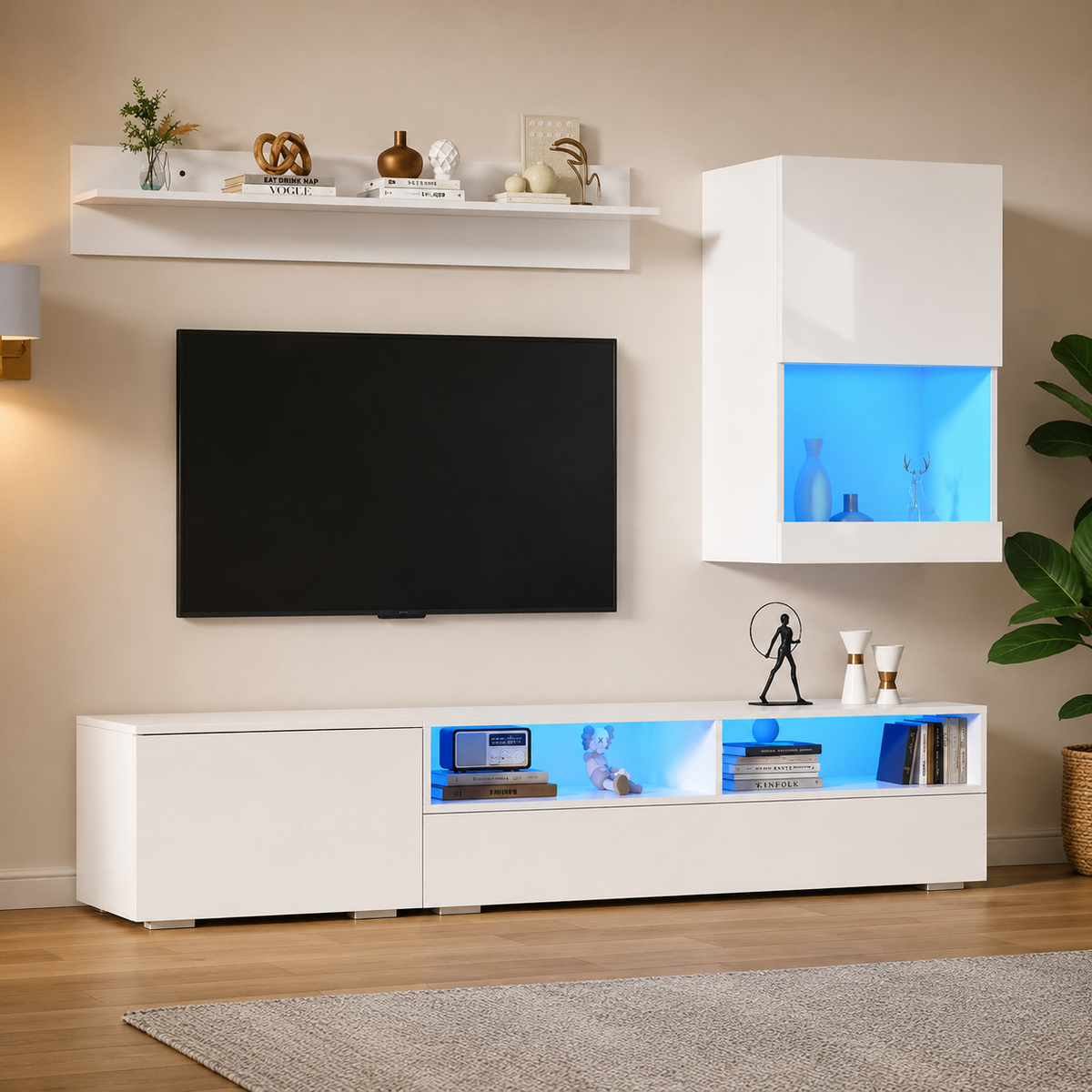 Ensemble meuble TV 175 cm avec vitrine et LED