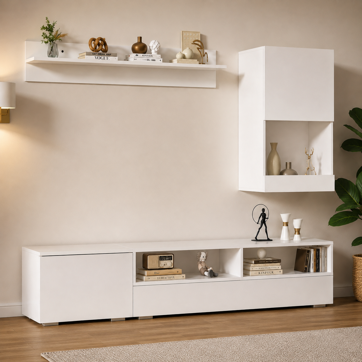 Ensemble meuble TV 175 cm avec vitrine et LED 1