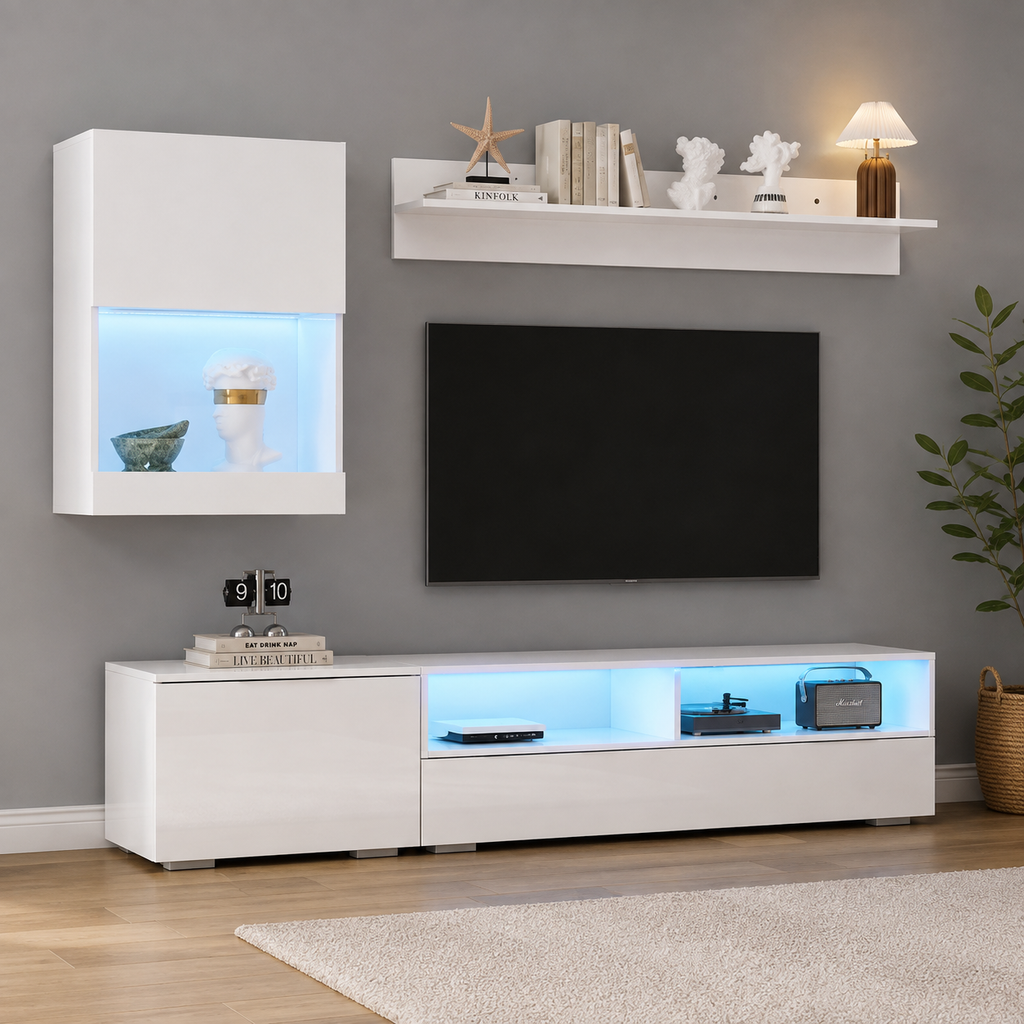Ensemble meuble TV 175 cm avec vitrine et LED 3