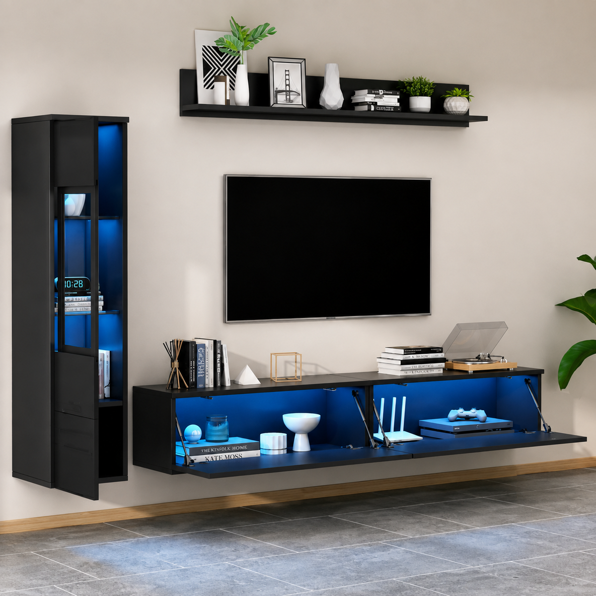 Ensemble meubleTV 3 pièces avec vitrine et LED