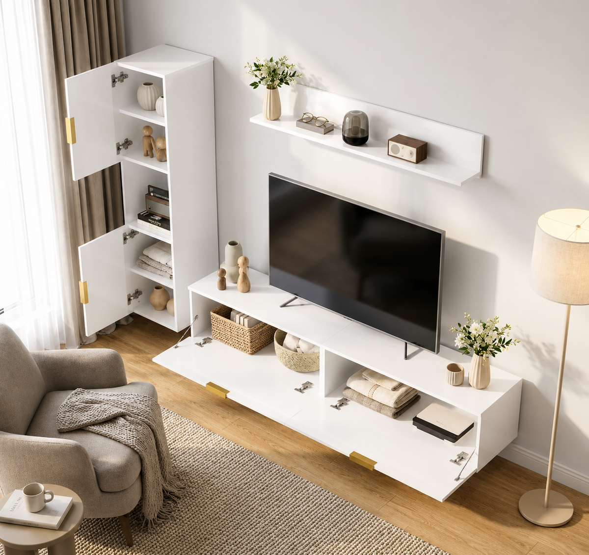 Ensemble meuble TV avec armoire latérale et étagère 1