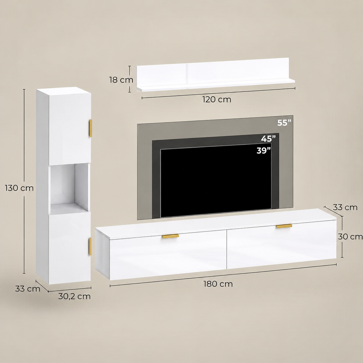 Ensemble meuble TV avec armoire latérale et étagère 2