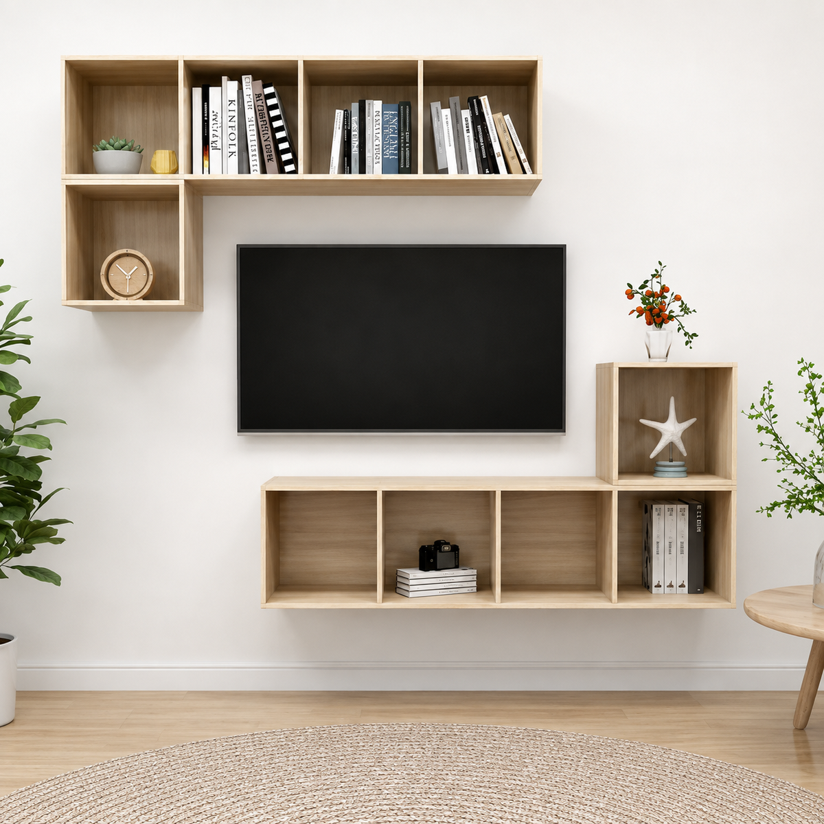 Ensemble meuble TV flottant grand rangement