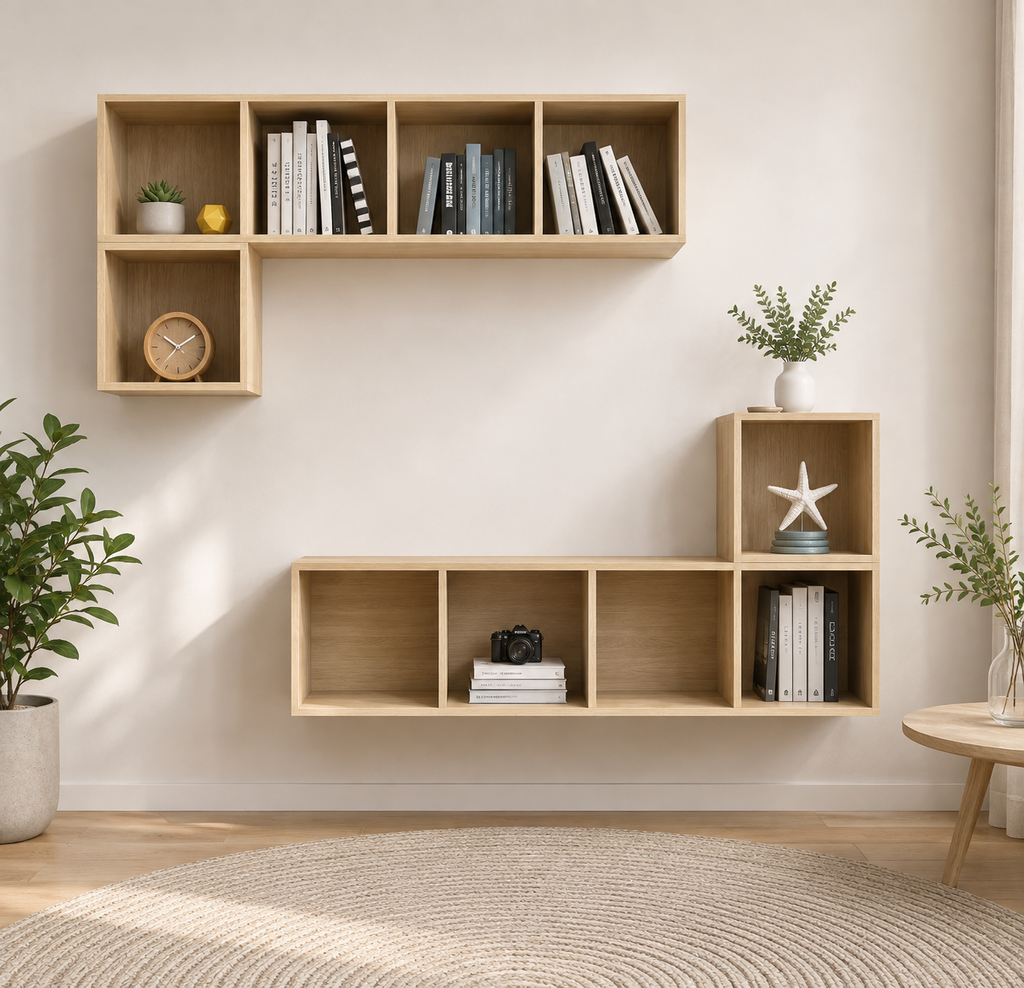 Ensemble meuble TV flottant grand rangement — vue 4