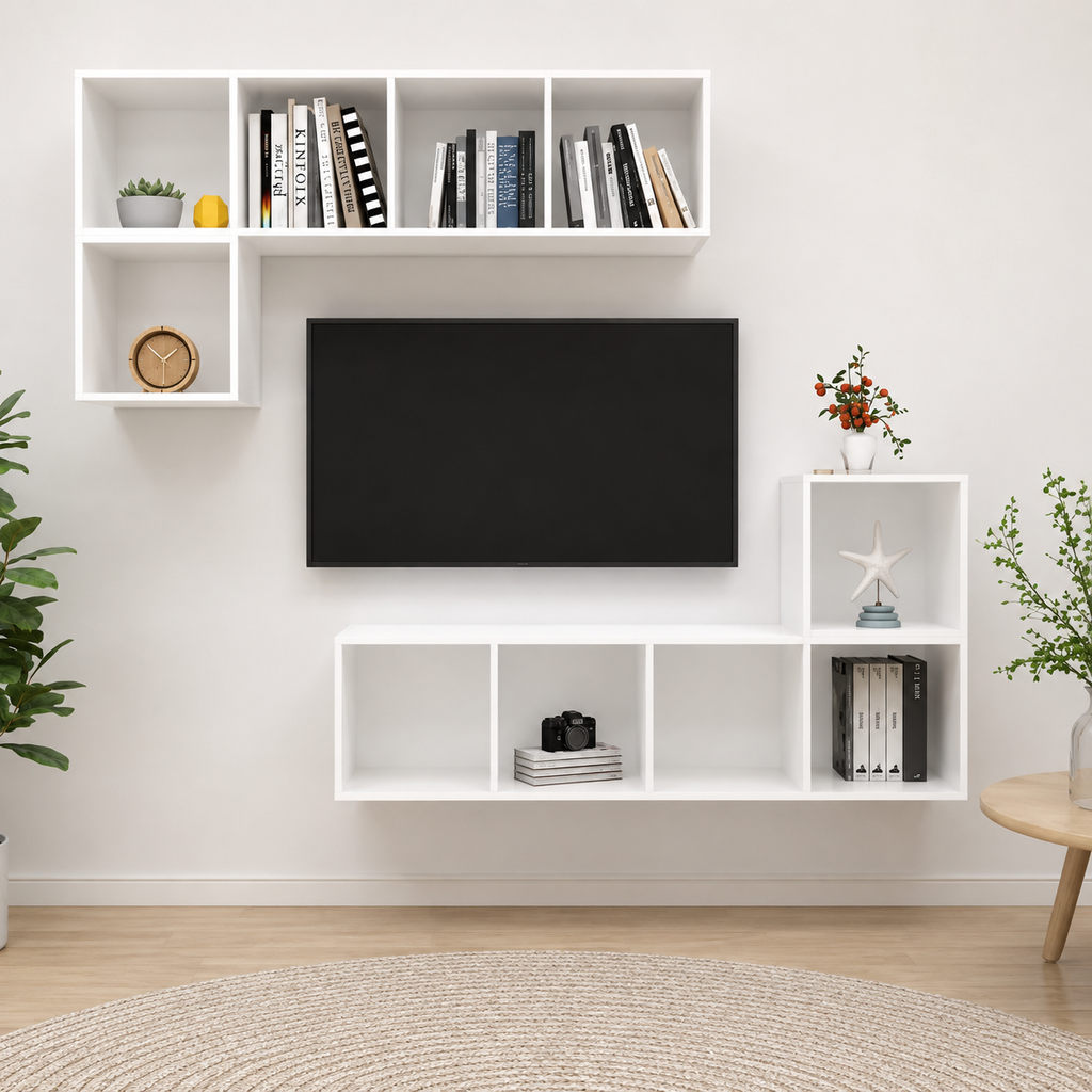 Ensemble meuble TV flottant grand rangement — vue 7