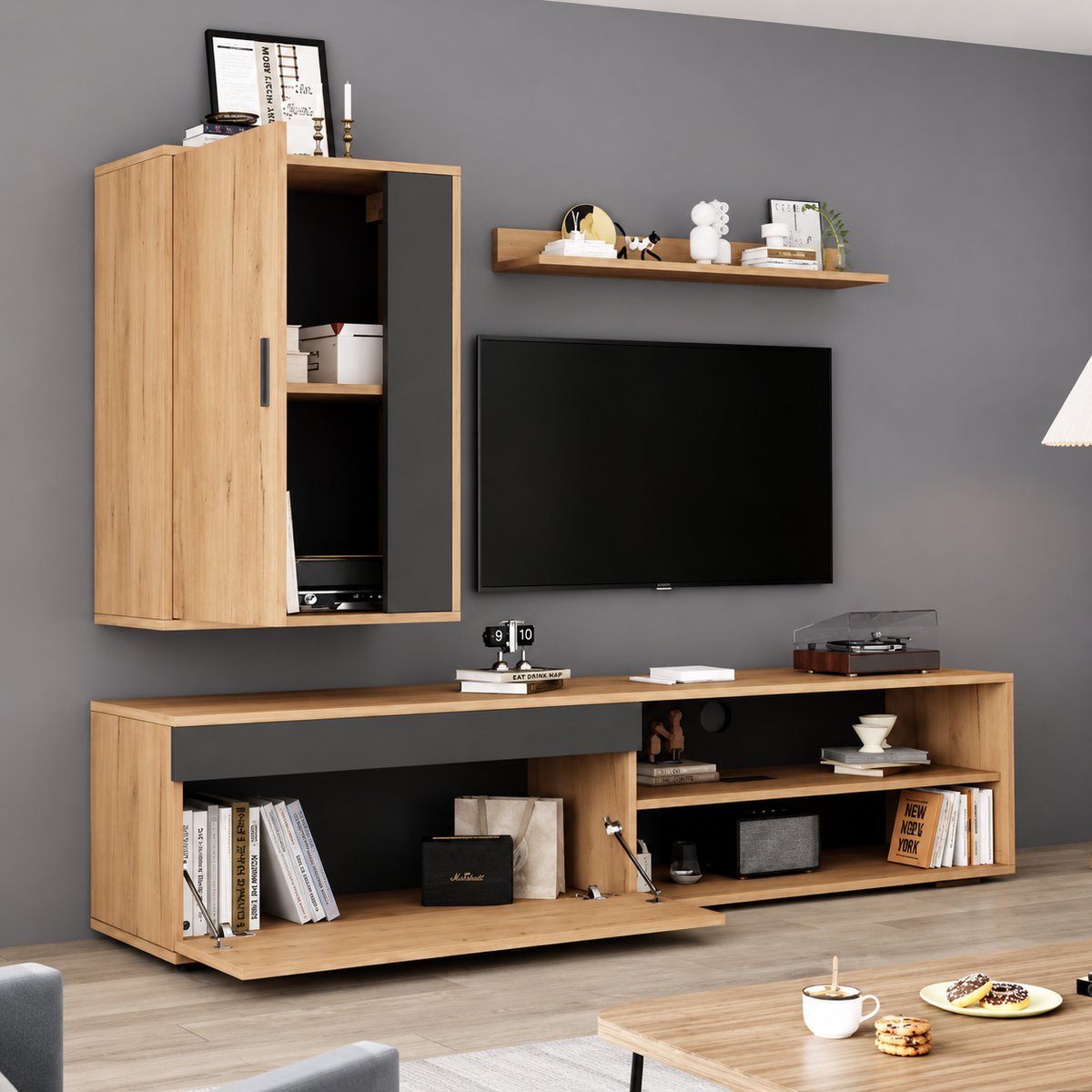 Ensemble meuble tv 140cm 3 pieces-2