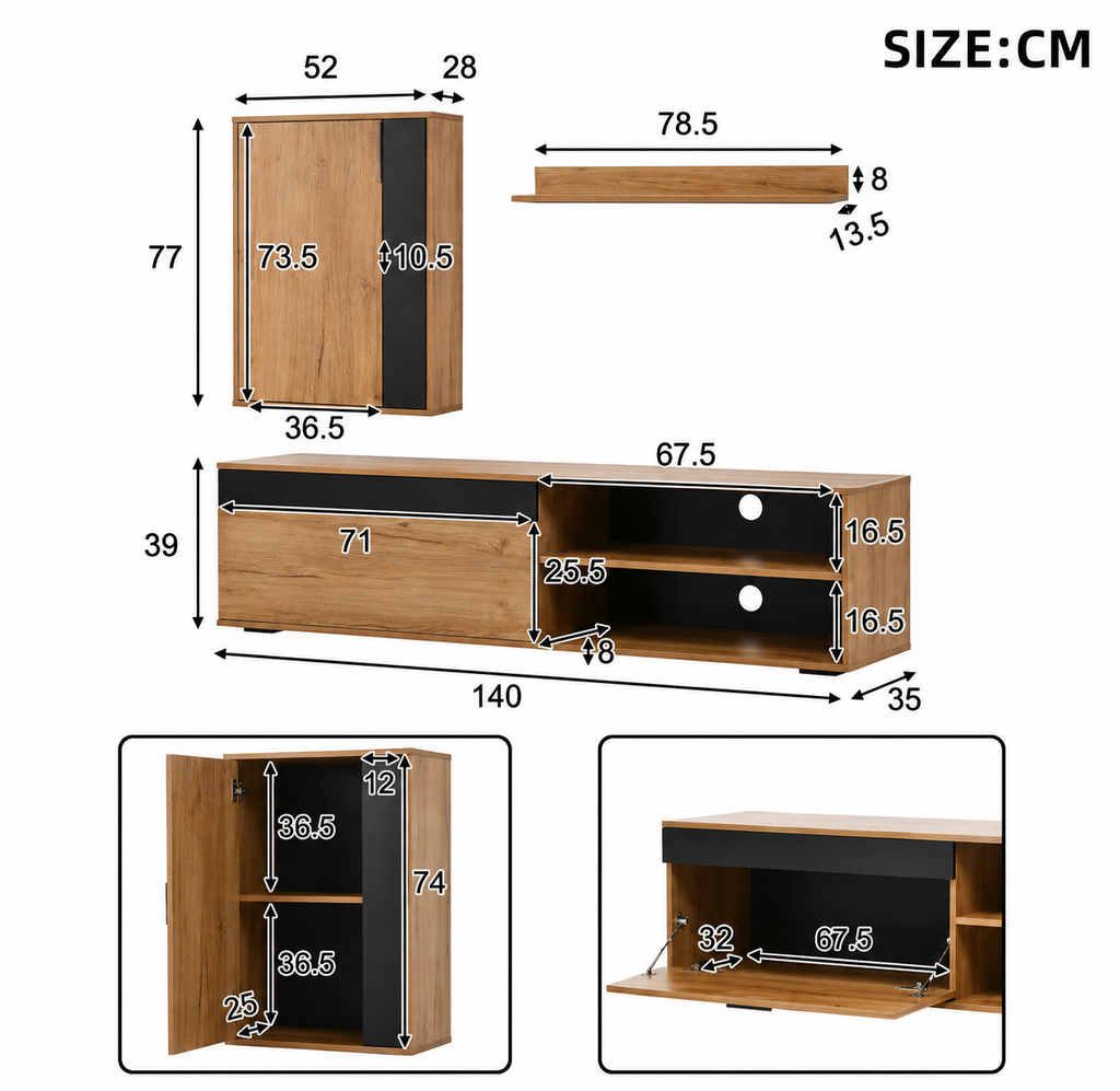 Ensemble meuble tv 140cm 3 pieces-5