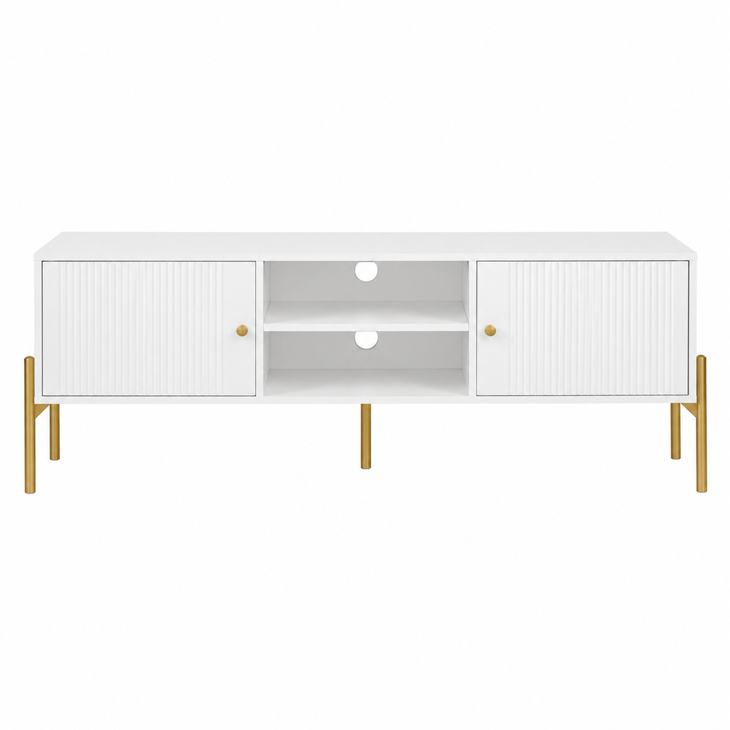 Meuble TV 140 cm 2 portes avec passe-câbles