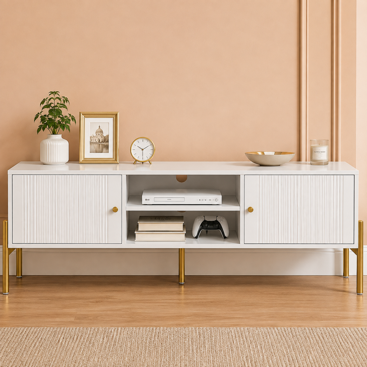 Meuble TV 140 cm 2 portes avec passe-câbles 1