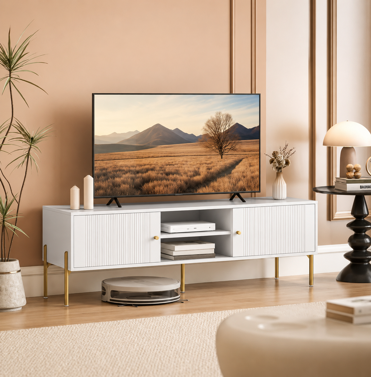 Meuble TV 140 cm 2 portes avec passe-câbles — vue 2
