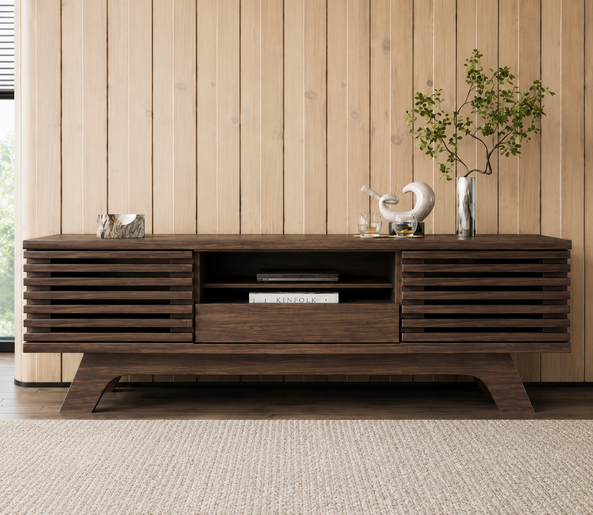 Meuble TV 150 cm 1 tiroir 2 portes décor bois — vue 