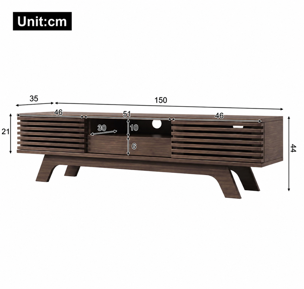 Meuble TV 150 cm 1 tiroir 2 portes décor bois — vue 5