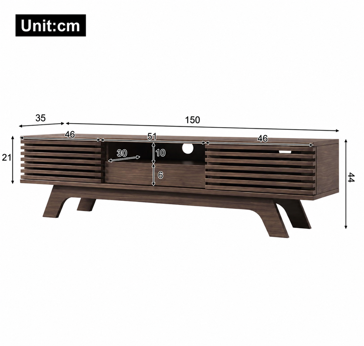 Meuble TV 150 cm 1 tiroir 2 portes décor bois — vue 5